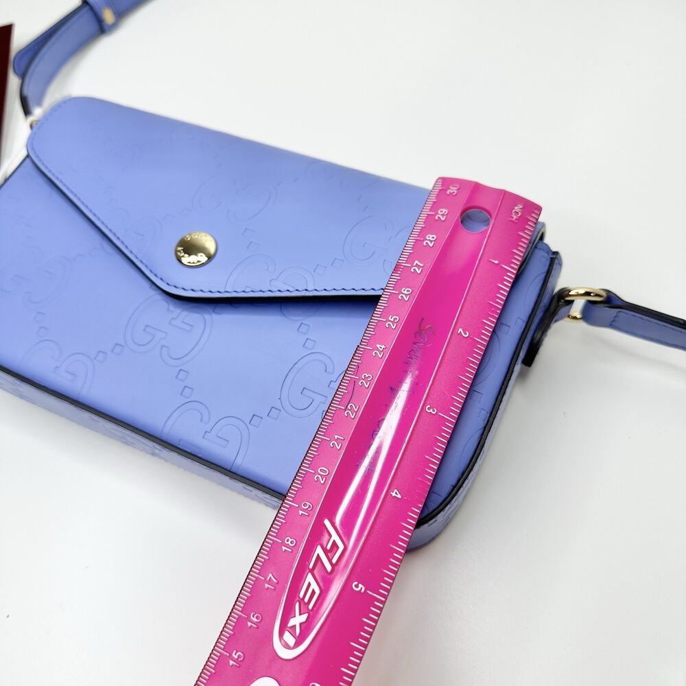 Gucci Gg Super Mini Shoulder Bag Women's Lilac Blue Leather Crossbody Strap NIB - Picture 6 of 13